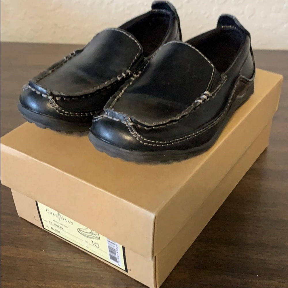 New boys Cole Haan black leather loafers